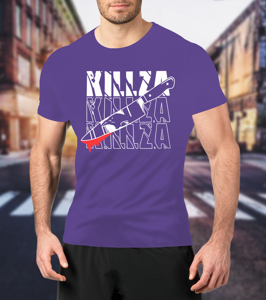 Killza Knife Graphic With Bold Repeated Text T-Shirt