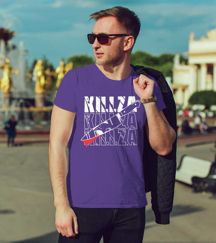 Killza Knife Graphic With Bold Repeated Text T-Shirt