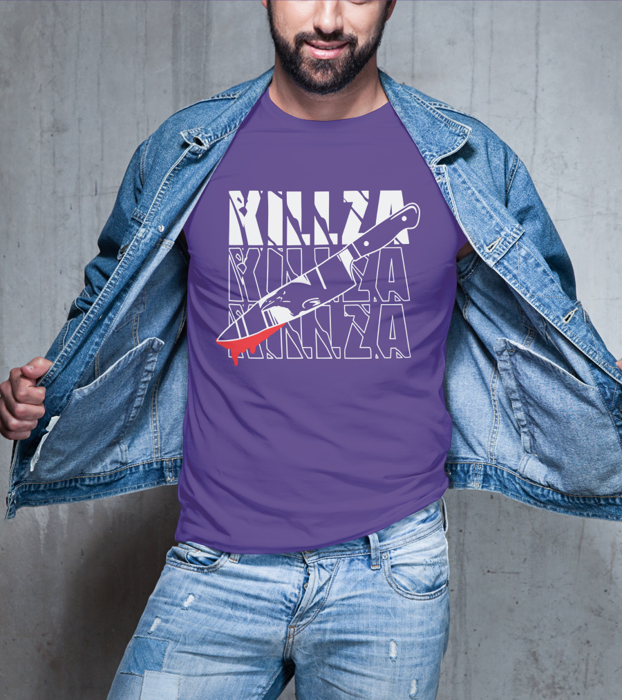 Killza Knife Graphic With Bold Repeated Text T-Shirt