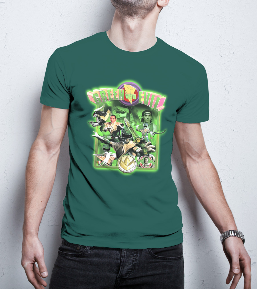 Green With Evil Mighty Morphin Power Rangers Iconic Characters And Symbols T-Shirt