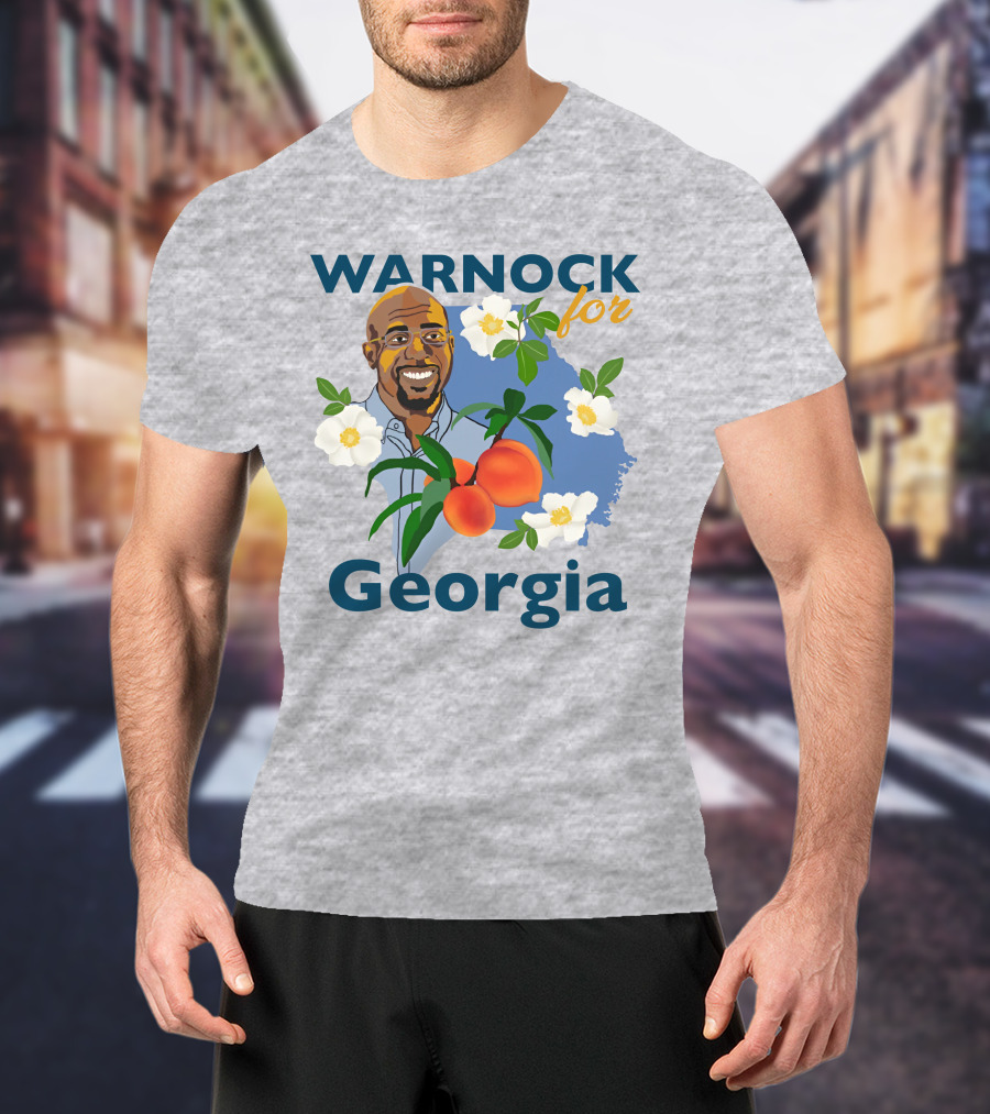 Warnock For Georgia Illustration With Flowers And Peaches T-Shirt
