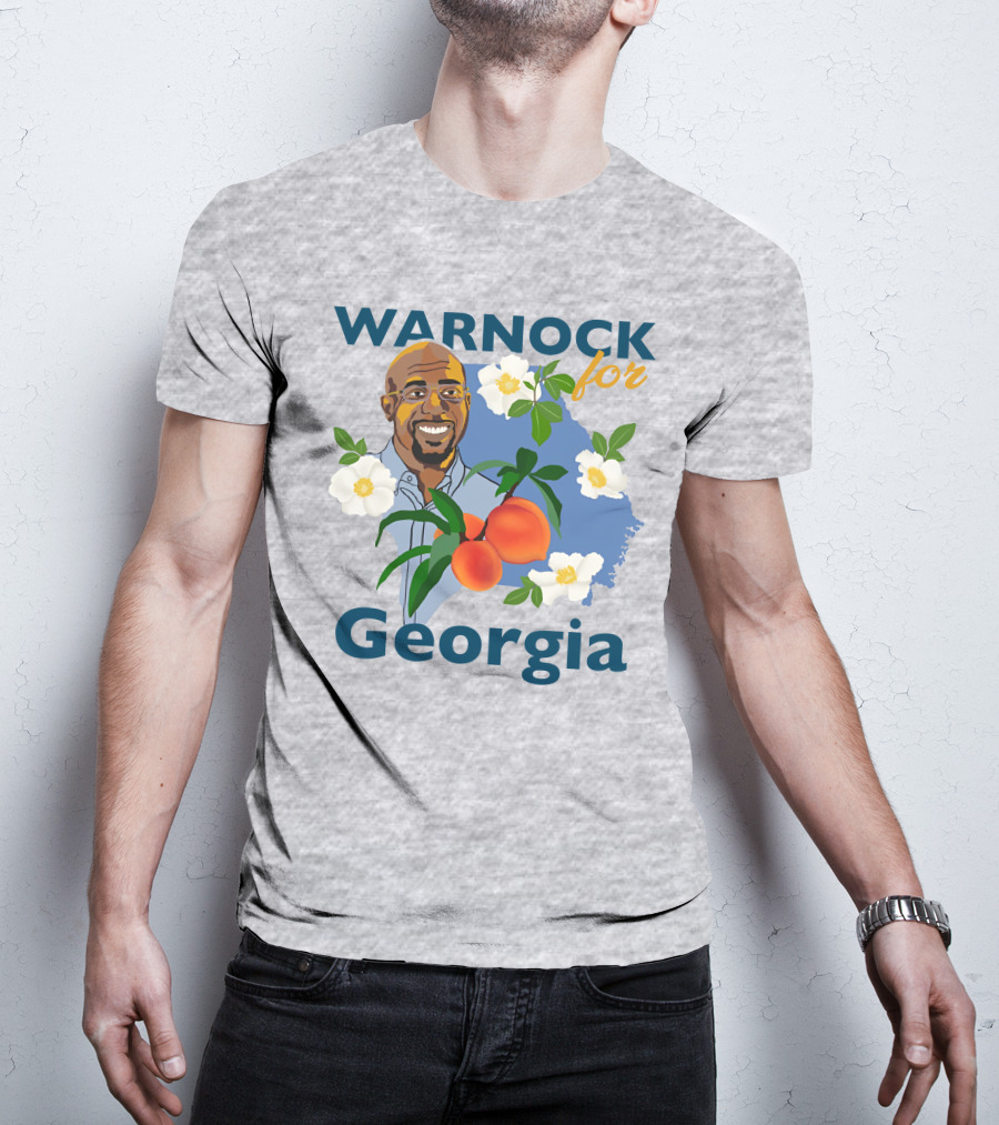 Warnock For Georgia Illustration With Flowers And Peaches T-Shirt