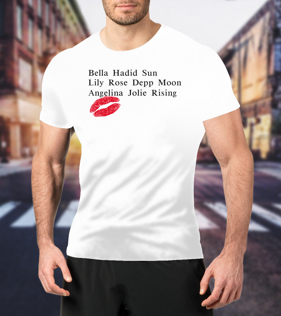 Bella Hadid Sun Lily Rose Depp Moon Angelina Jolie Rising Red Lip Print T-Shirt