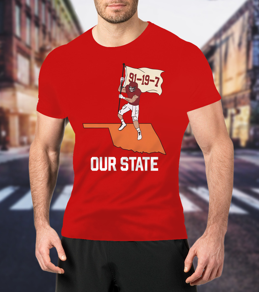 Our State 91-19-7 Football Player Flag Oklahoma T-Shirt
