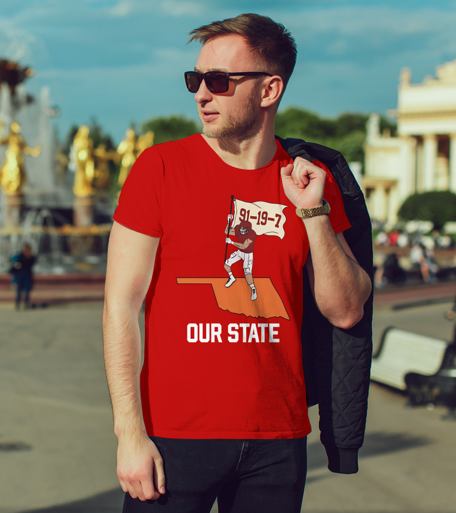 Our State 91-19-7 Football Player Flag Oklahoma T-Shirt