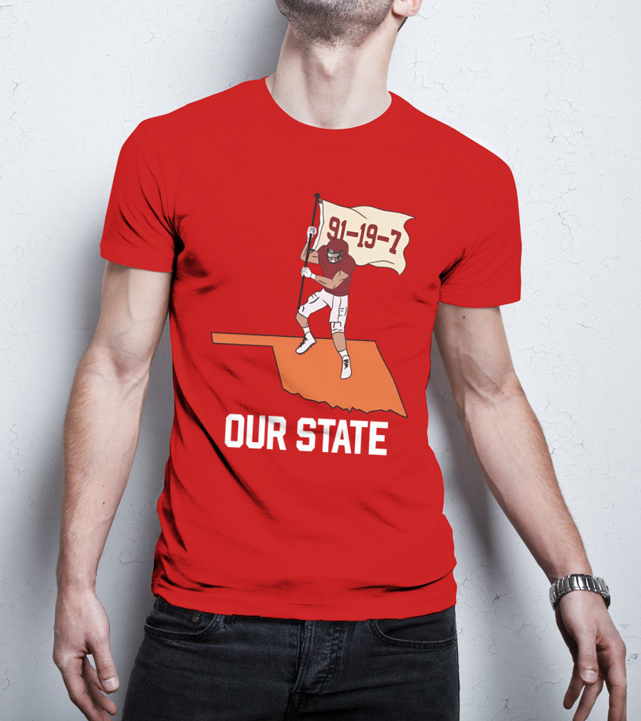 Our State 91-19-7 Football Player Flag Oklahoma T-Shirt