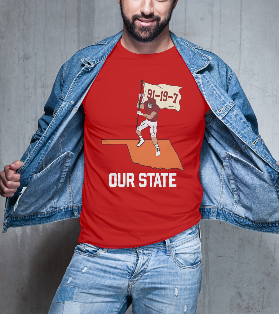 Our State 91-19-7 Football Player Flag Oklahoma T-Shirt