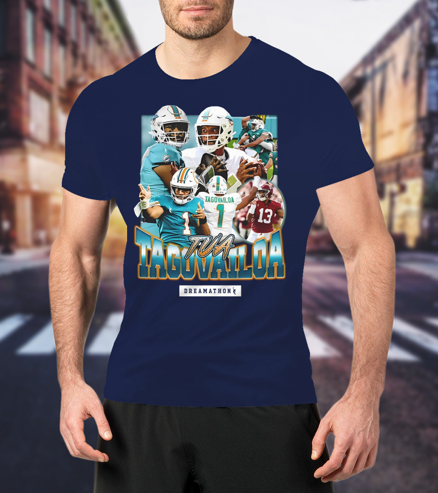 Dreamathon Tua Tagovailoa Collage Football Action T-Shirt