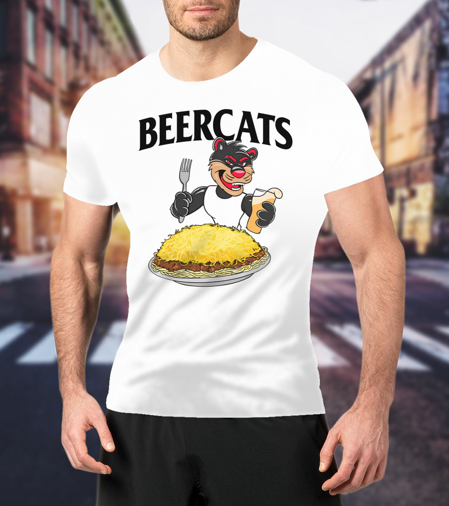 Beercats Bear With Fork Beer And Spaghetti Plate T-Shirt