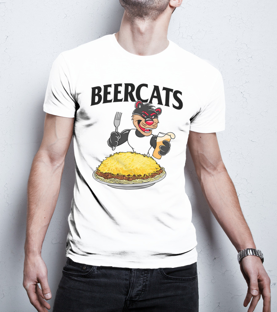 Beercats Bear With Fork Beer And Spaghetti Plate T-Shirt