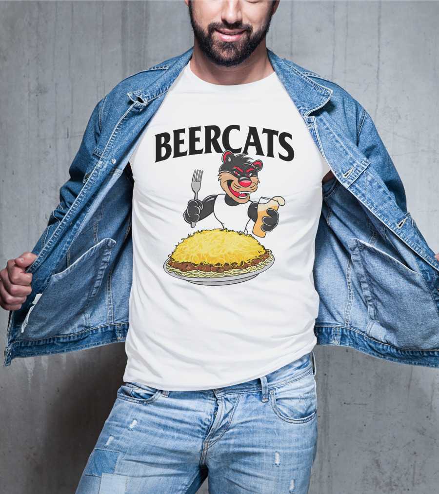 Beercats Bear With Fork Beer And Spaghetti Plate T-Shirt