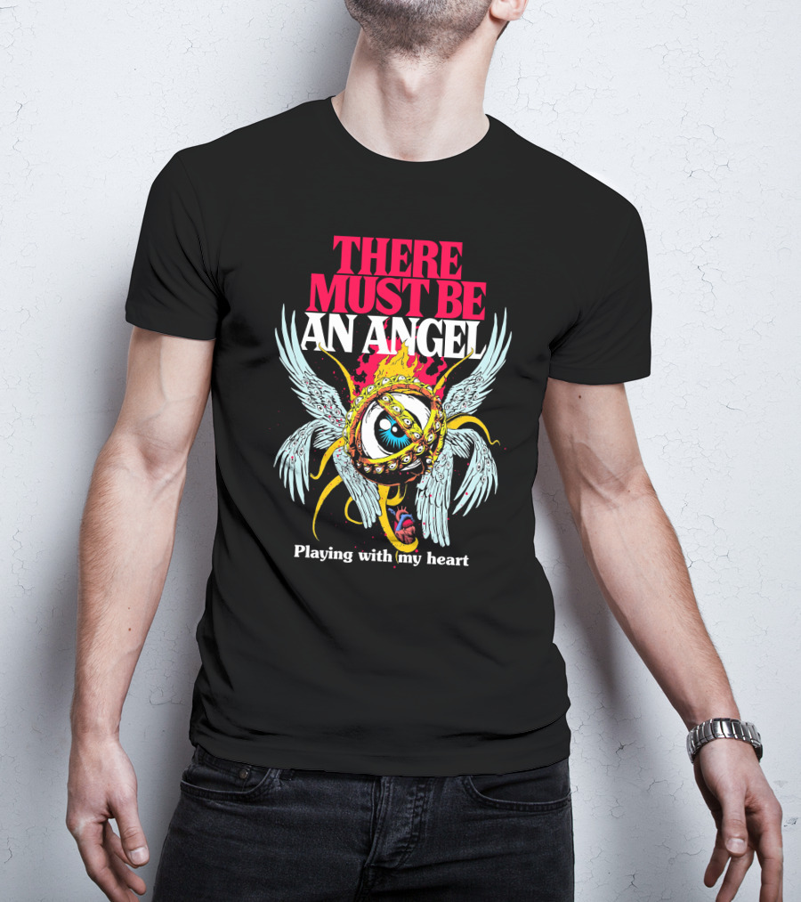 THERE MUST BE AN ANGEL Playing With My Heart Winged Eye Fiery Ring T-Shirt