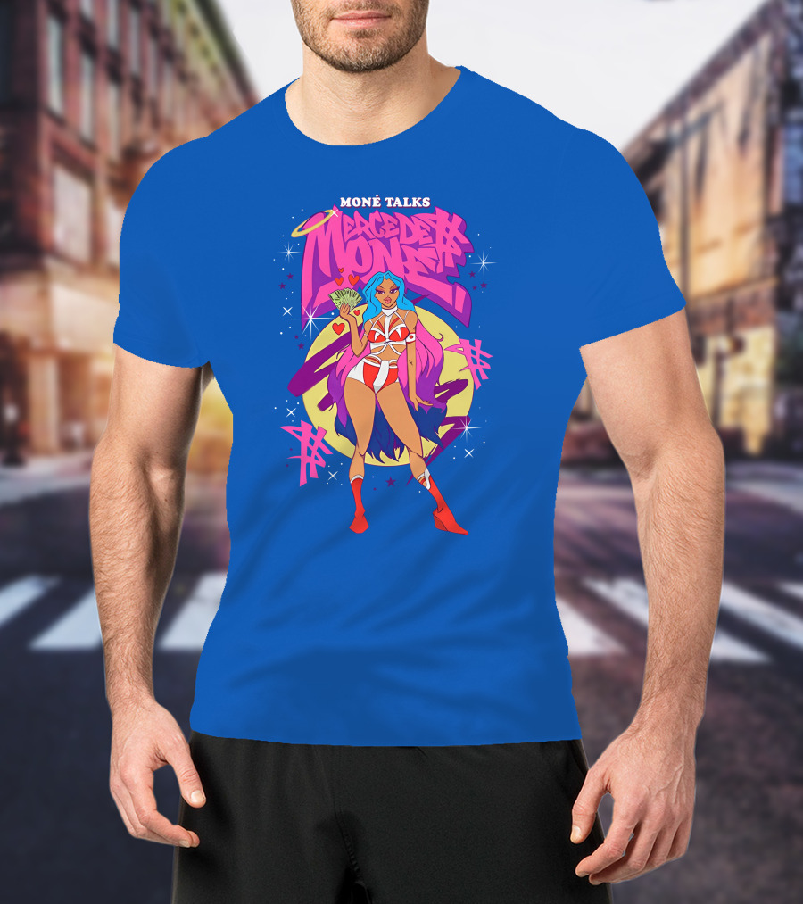 Moné Talks Vibrant Mercedes Moné Character With Angelic Halo And Cash Fan T-Shirt