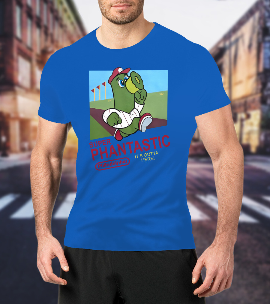 Southfellini Merch Super Phantastic Philadelphia It's Outta Here Baseball Character T-Shirt