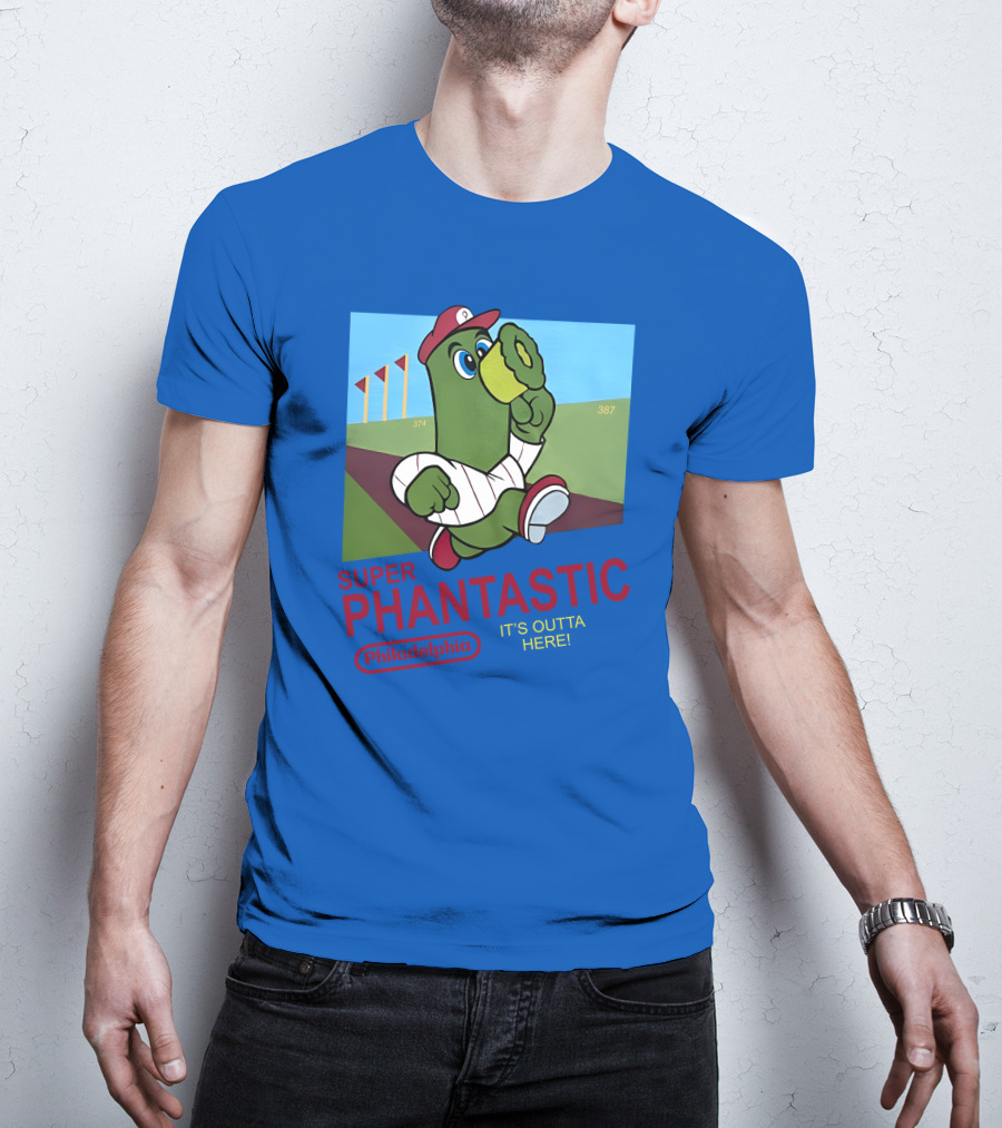Southfellini Merch Super Phantastic Philadelphia It's Outta Here Baseball Character T-Shirt