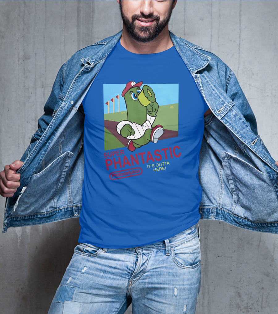 Southfellini Merch Super Phantastic Philadelphia It's Outta Here Baseball Character T-Shirt