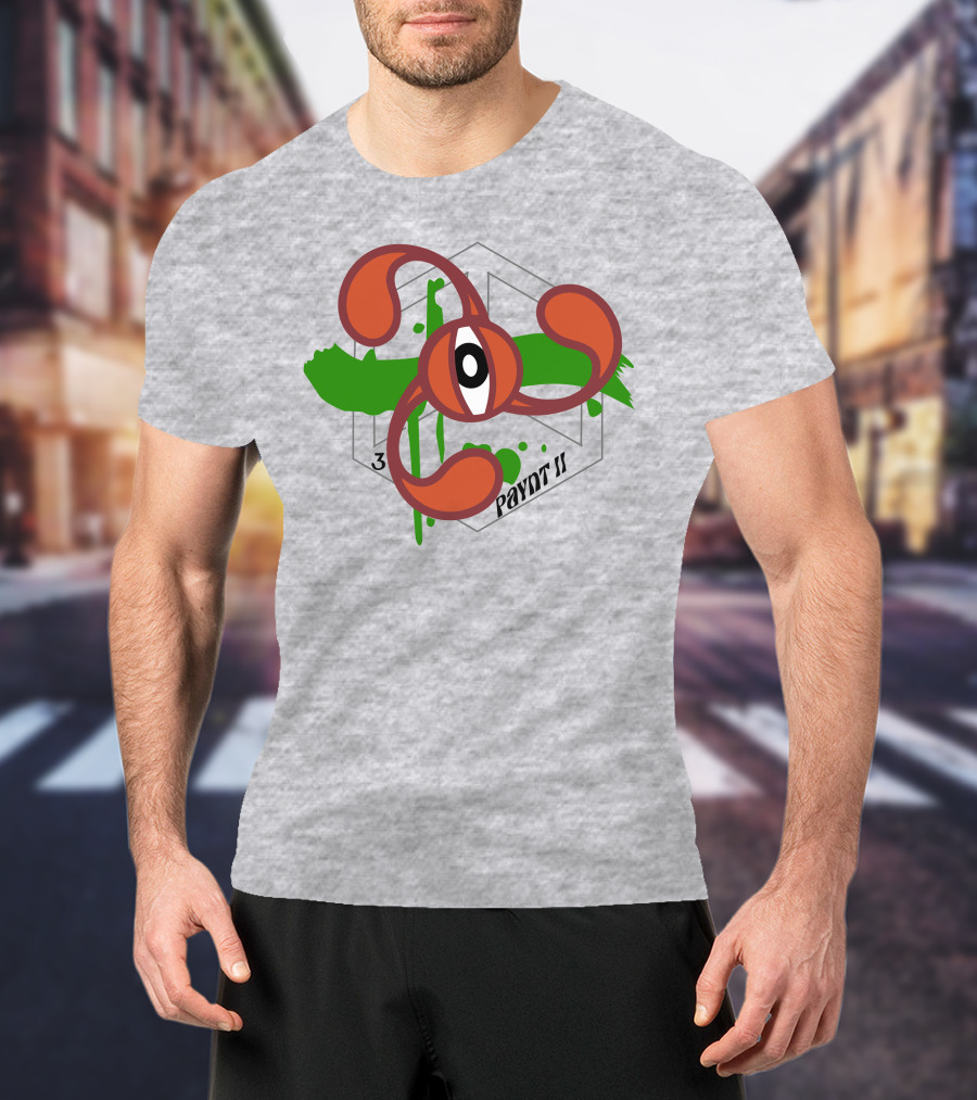 Payntbyzayn 3 Splatter Paynt II Abstract Eyeball Green Brushstroke T-Shirt