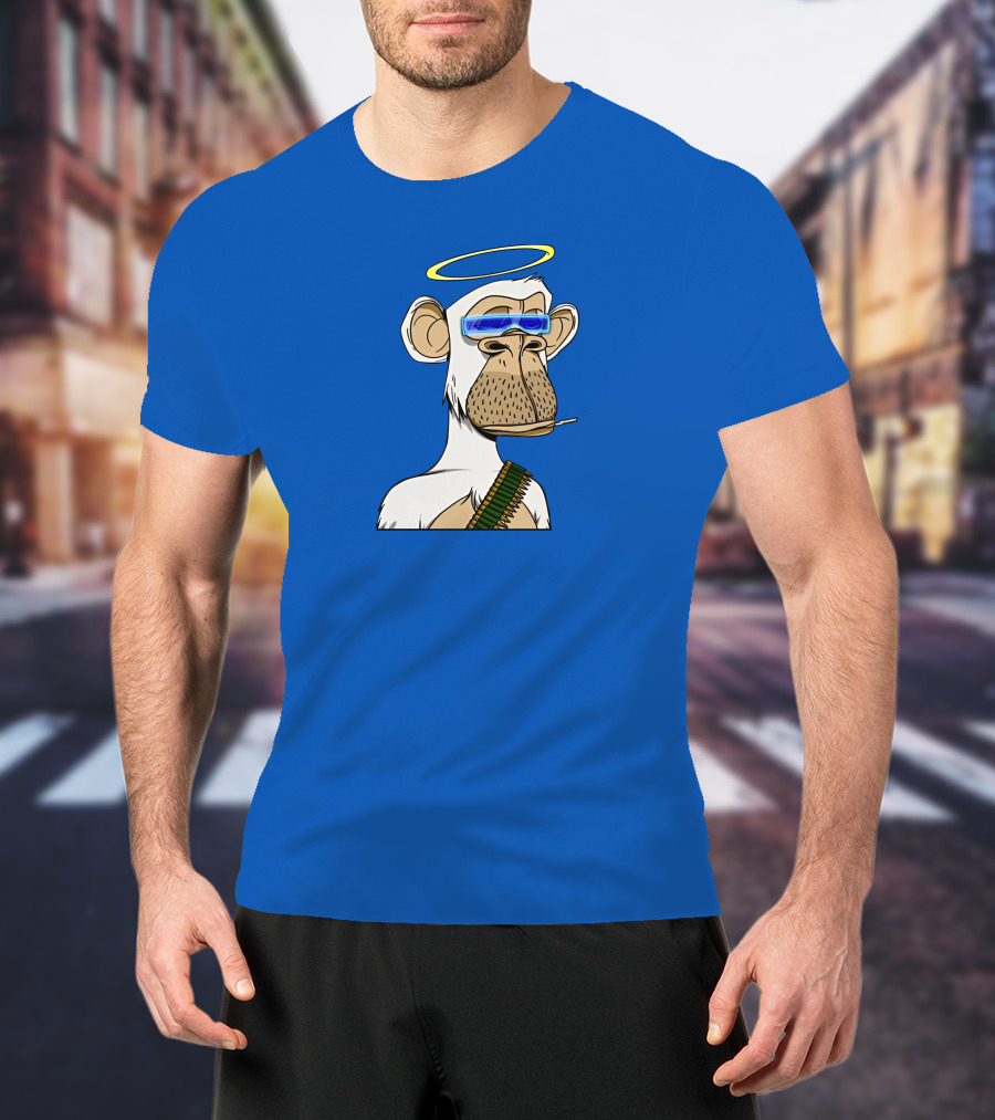 Ginotheghost Bored Ape Yacht Club Angel Halo NFT Ape Blue Background T-Shirt