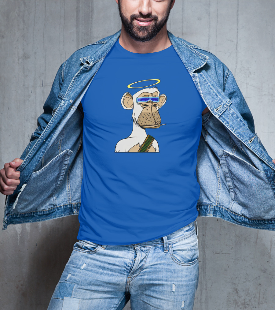 Ginotheghost Bored Ape Yacht Club Angel Halo NFT Ape Blue Background T-Shirt