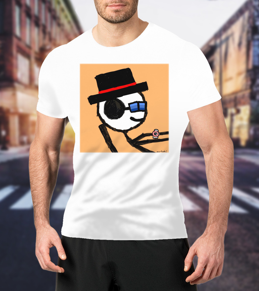 Sartoshi Mfers Stick Figure With Hat Blue Glasses Red Watch T-Shirt