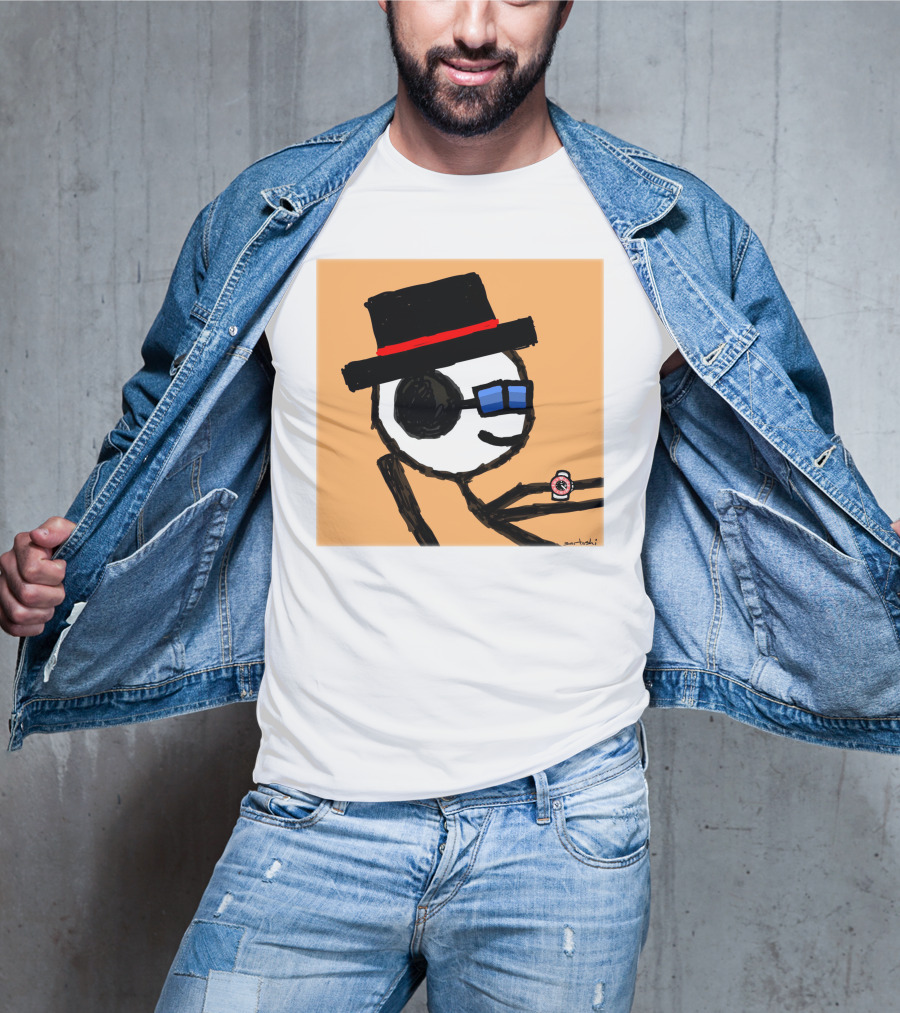 Sartoshi Mfers Stick Figure With Hat Blue Glasses Red Watch T-Shirt