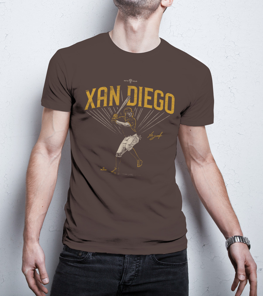 Roto Wear Xan Diego Baseball Player Swinging With Signature T-Shirt