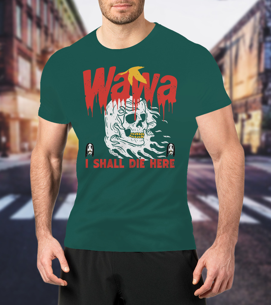 Grimgrimgrim Store Wawa I Shall Die Here Skull Motif T-Shirt