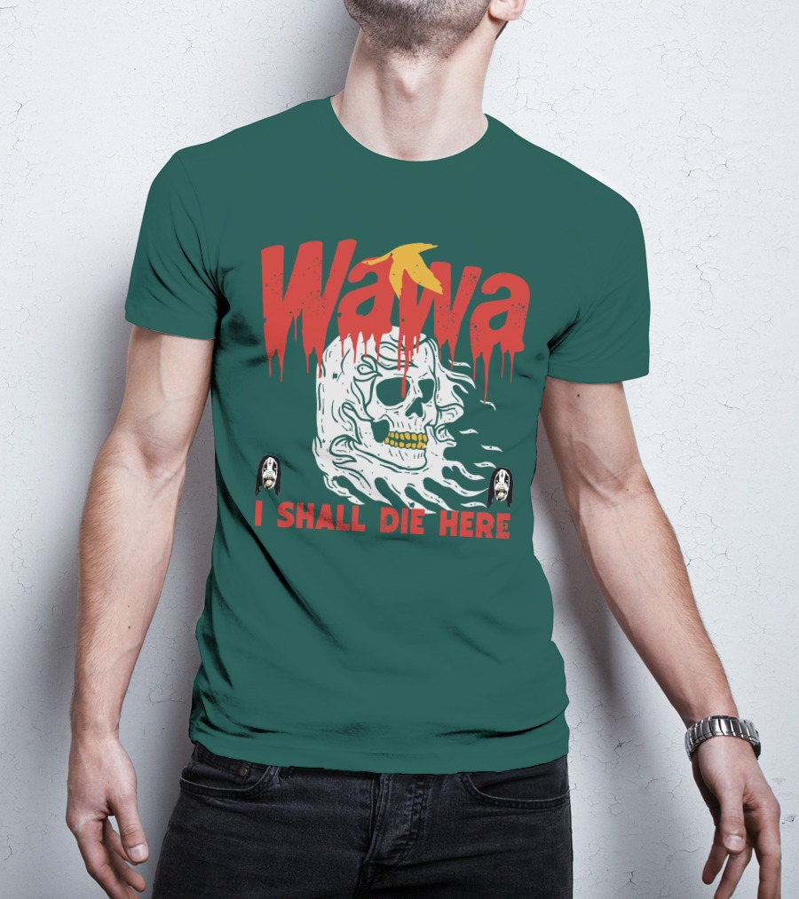 Grimgrimgrim Store Wawa I Shall Die Here Skull Motif T-Shirt