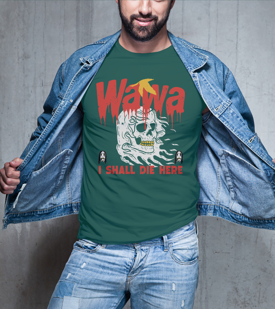 Grimgrimgrim Store Wawa I Shall Die Here Skull Motif T-Shirt
