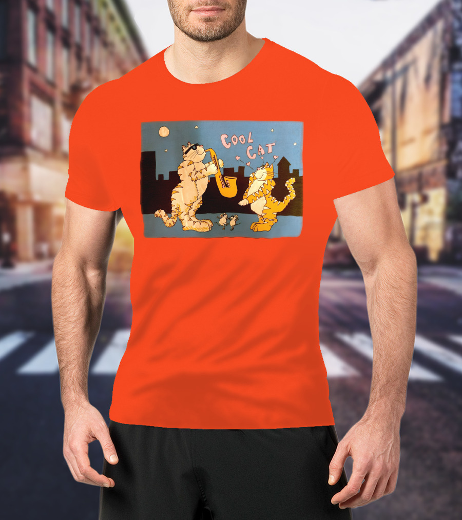 Harry Wearing Cool Cat Playing Saxophone In City Night Sky T-Shirt