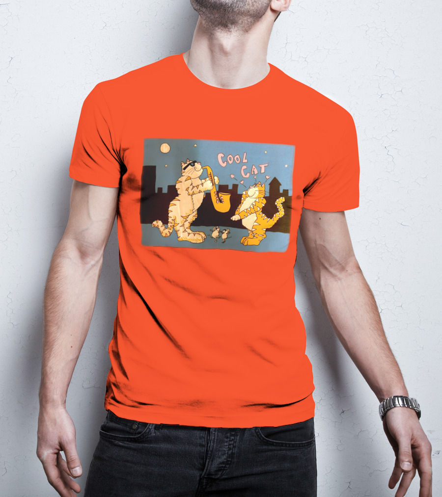 Harry Wearing Cool Cat Playing Saxophone In City Night Sky T-Shirt