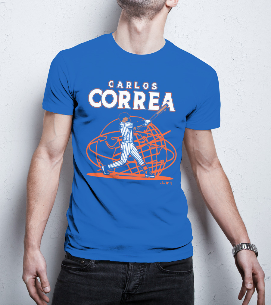 Carlos Correa Baseball Swing With Global Background T-Shirt