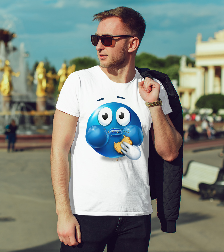 Cookie Muncher Blue Emoji With Crumbs T-Shirt