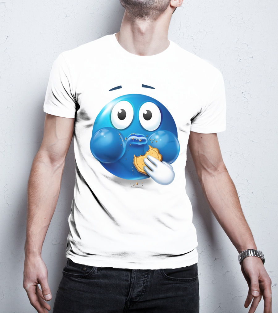 Cookie Muncher Blue Emoji With Crumbs T-Shirt
