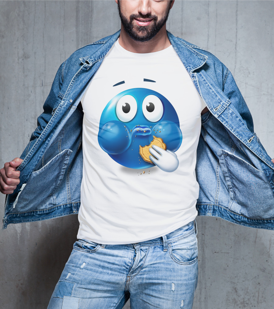 Cookie Muncher Blue Emoji With Crumbs T-Shirt