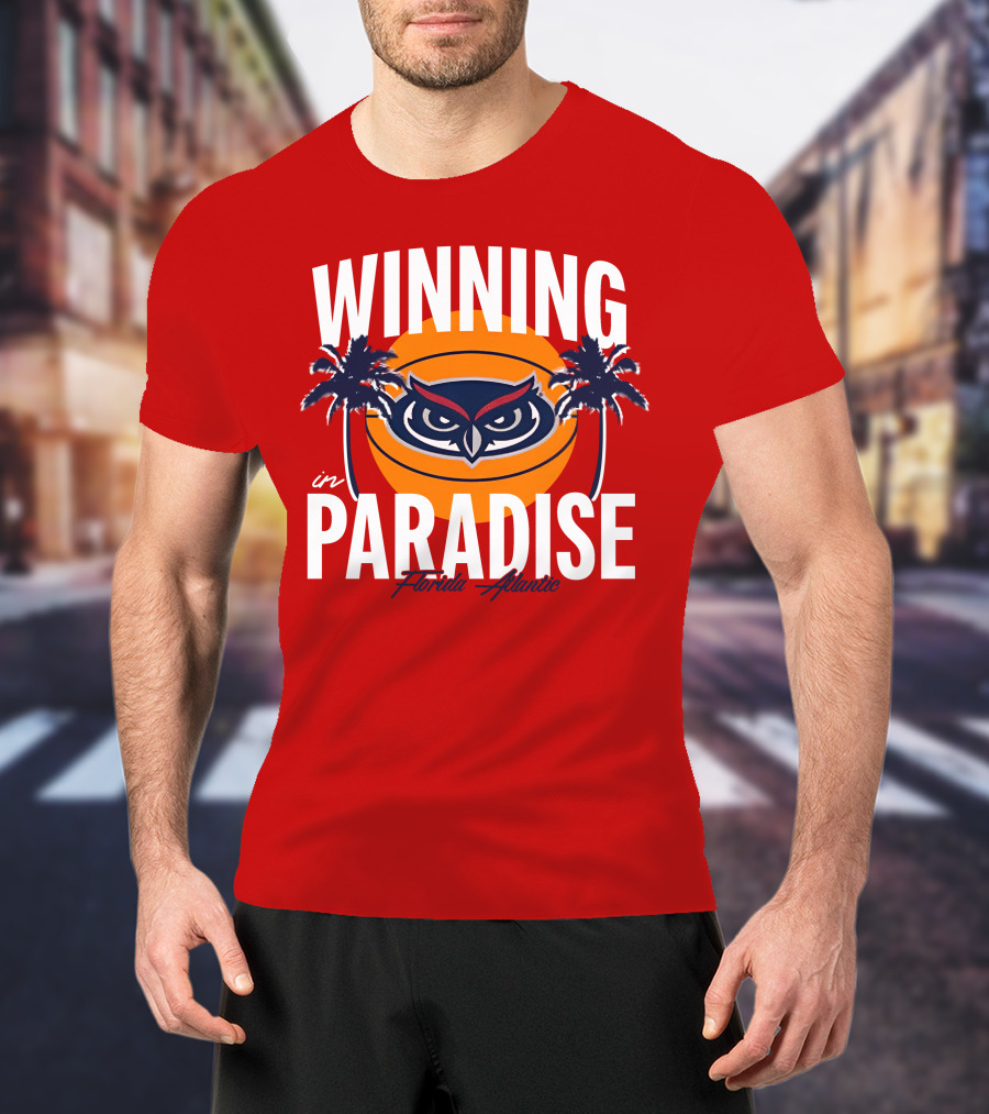 Winning In Paradise Florida Atlantic Owl Sunset Palms T-Shirt