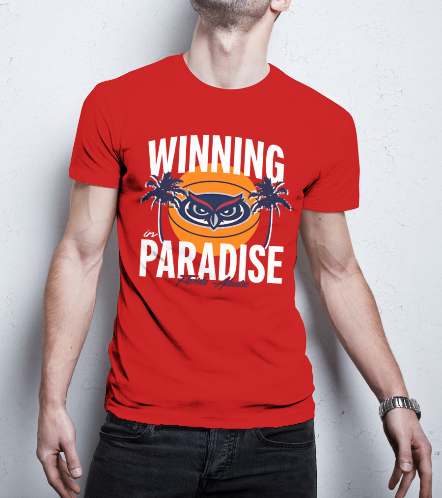 Winning In Paradise Florida Atlantic Owl Sunset Palms T-Shirt