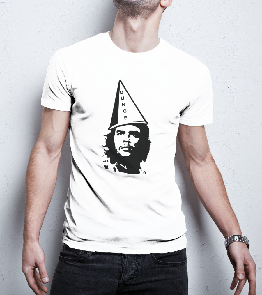Dunce Guevara Satirical Design With Iconic Figure Wearing Dunce Cap T-Shirt