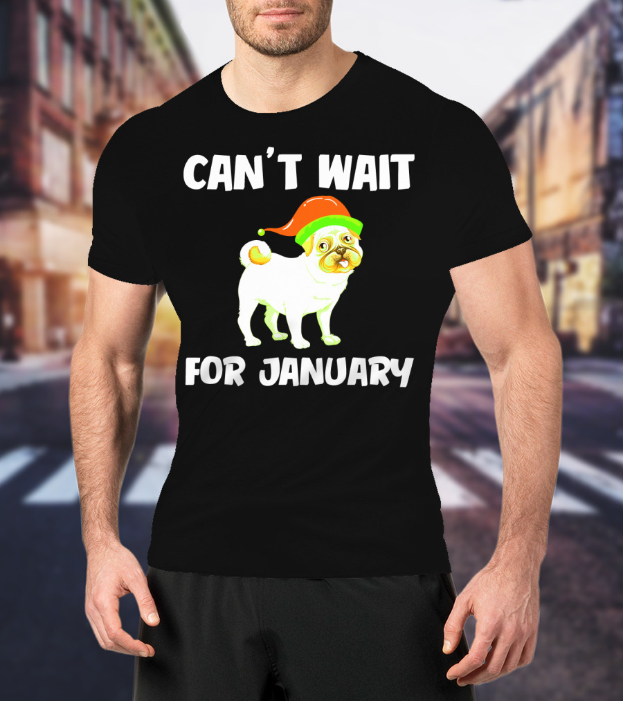 Can't Wait For January Pug IN Festive Hat T-Shirt