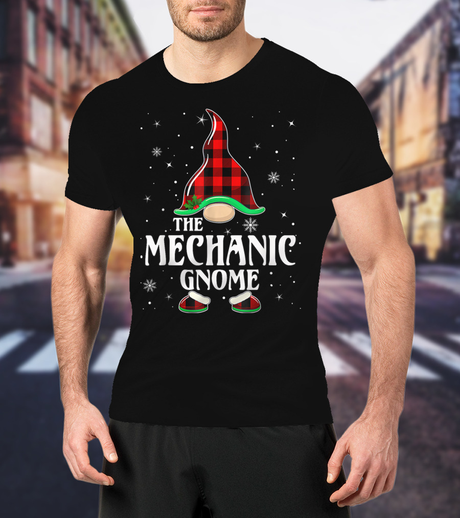 The Mechanic Gnome Buffalo Plaid Christmas Matching Family Holiday Snowflakes T-Shirt