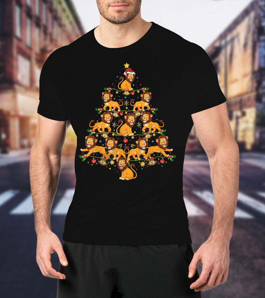 Lion Lover Xmas Matching Santa Lion Christmas Tree Holiday Decoration T-Shirt