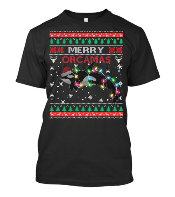 Merry Orcamas Santa Claus Killer Whale Ugly Xmas T-Shirt