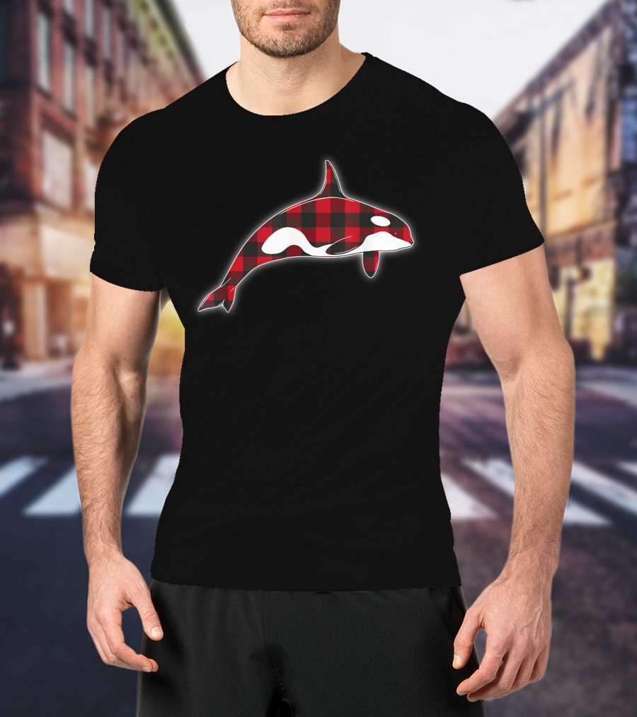 Red Plaid Orca Whales Lover Holiday Matching Family Christmas T-Shirt
