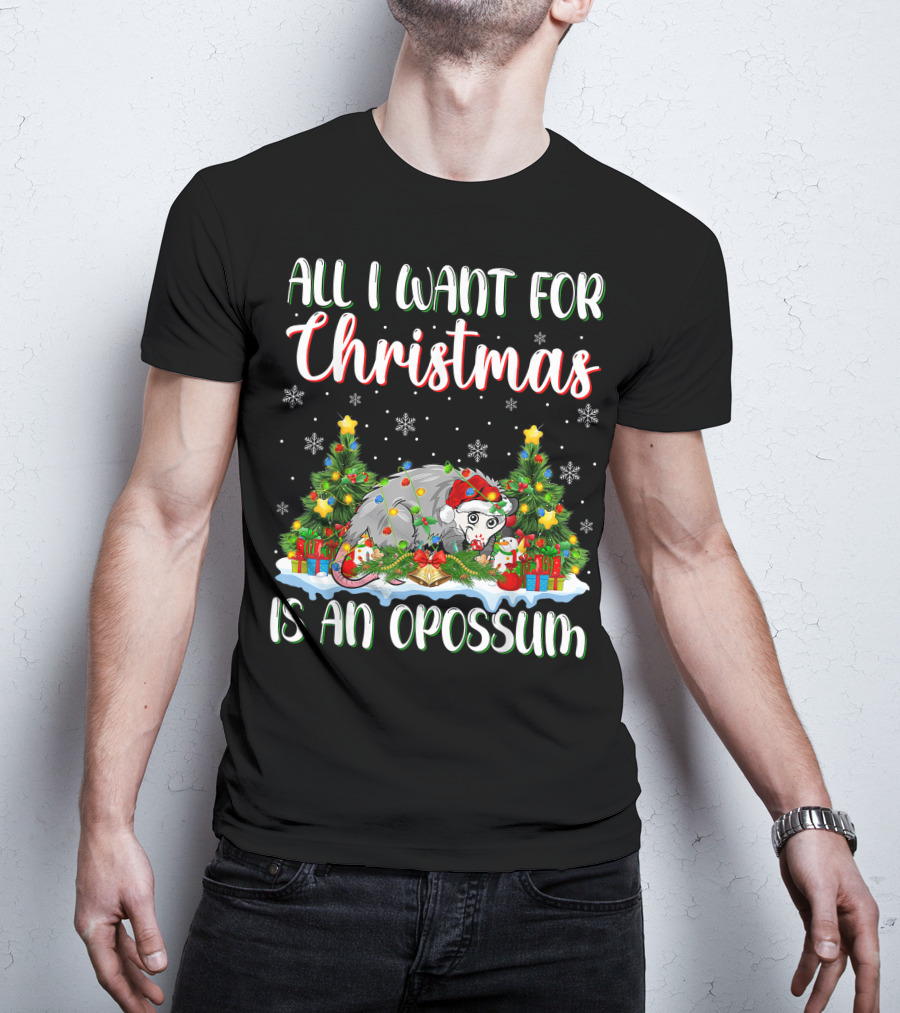 All I Want For Christmas Is An Opossum Xmas Lighting Santa T-Shirt