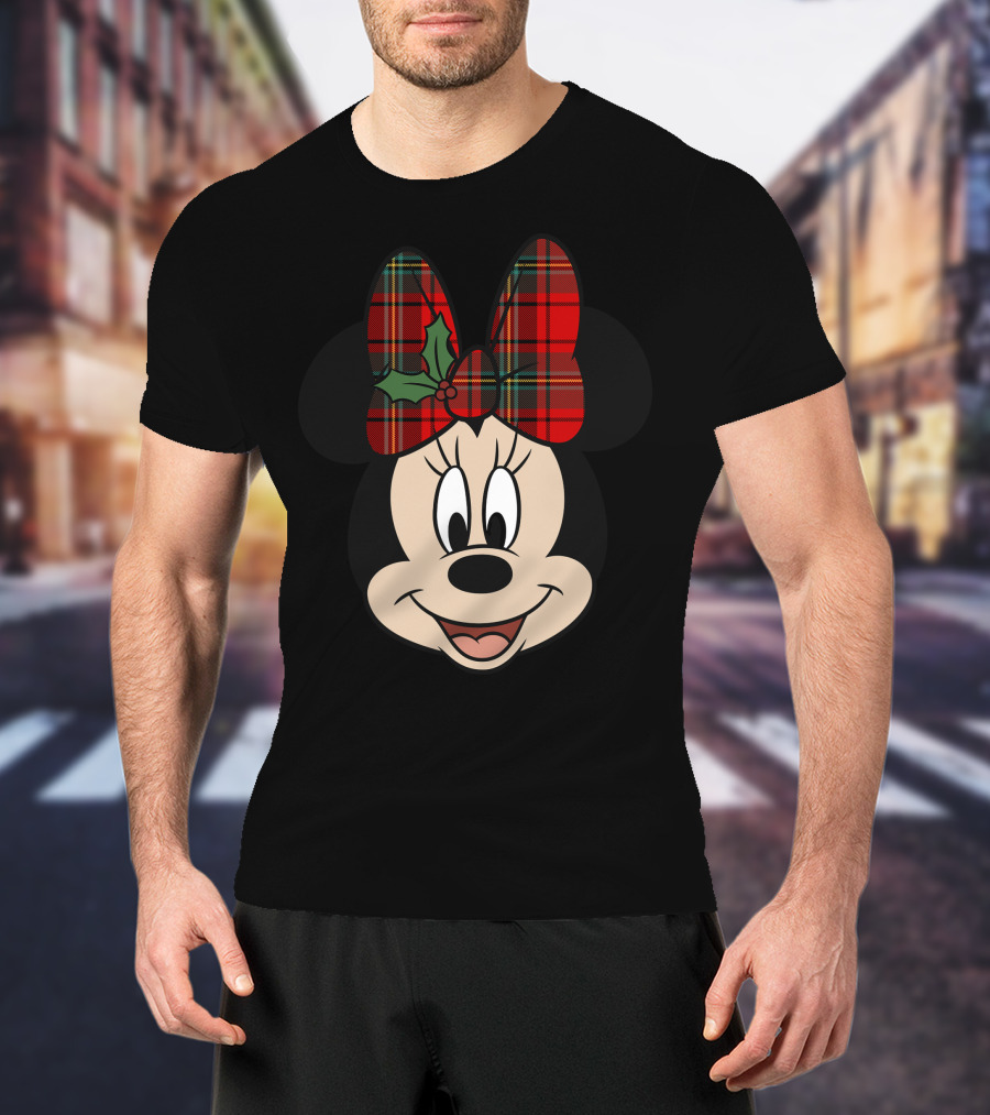 Minnie Mouse Red Plaid Bow With Holly Disney T-Shirt