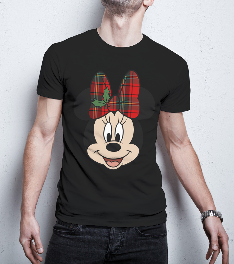 Minnie Mouse Red Plaid Bow With Holly Disney T-Shirt