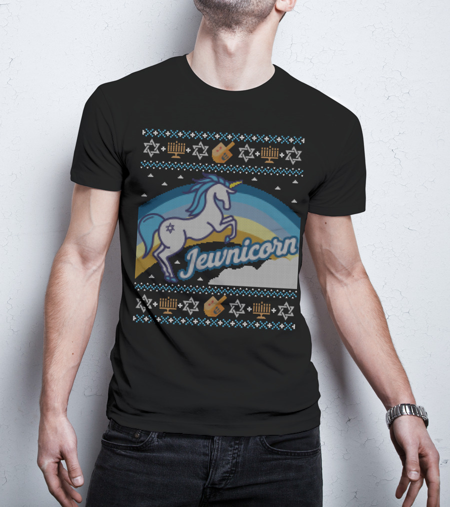 Jewnicorn Hanukkah Festive Unicorn With Menorah And Dreidel T-Shirt