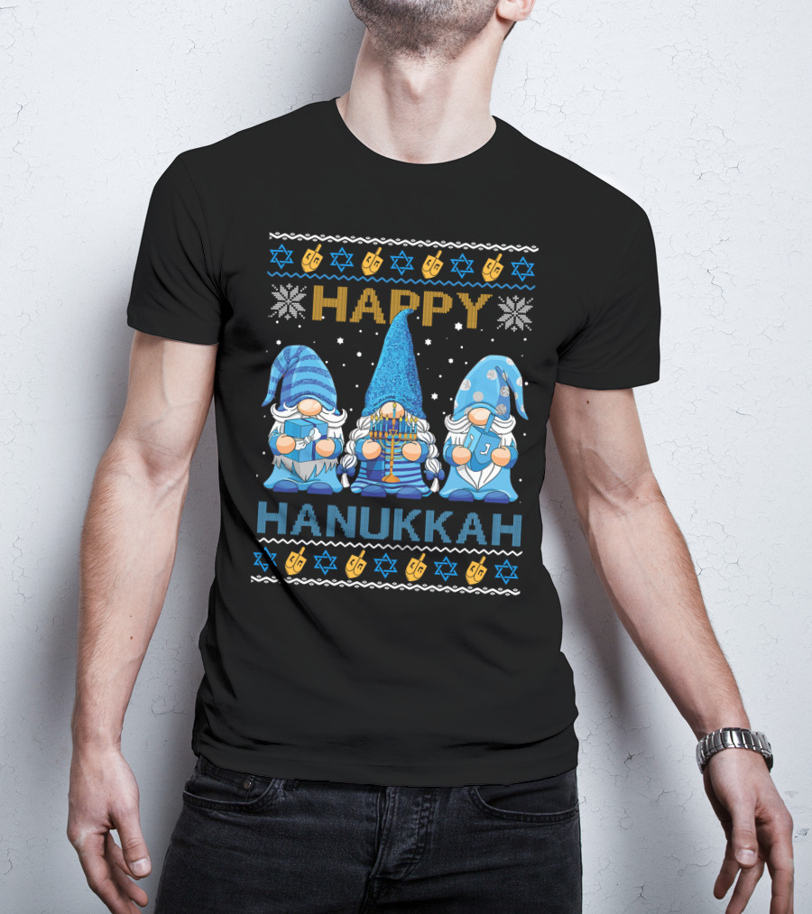Happy Hanukkah Gnome Gnomies Menorah Dreidel Star Of David T-Shirt