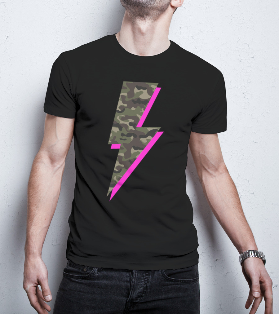Lightning Bolt Hot Pink Camouflage Camo T-Shirt