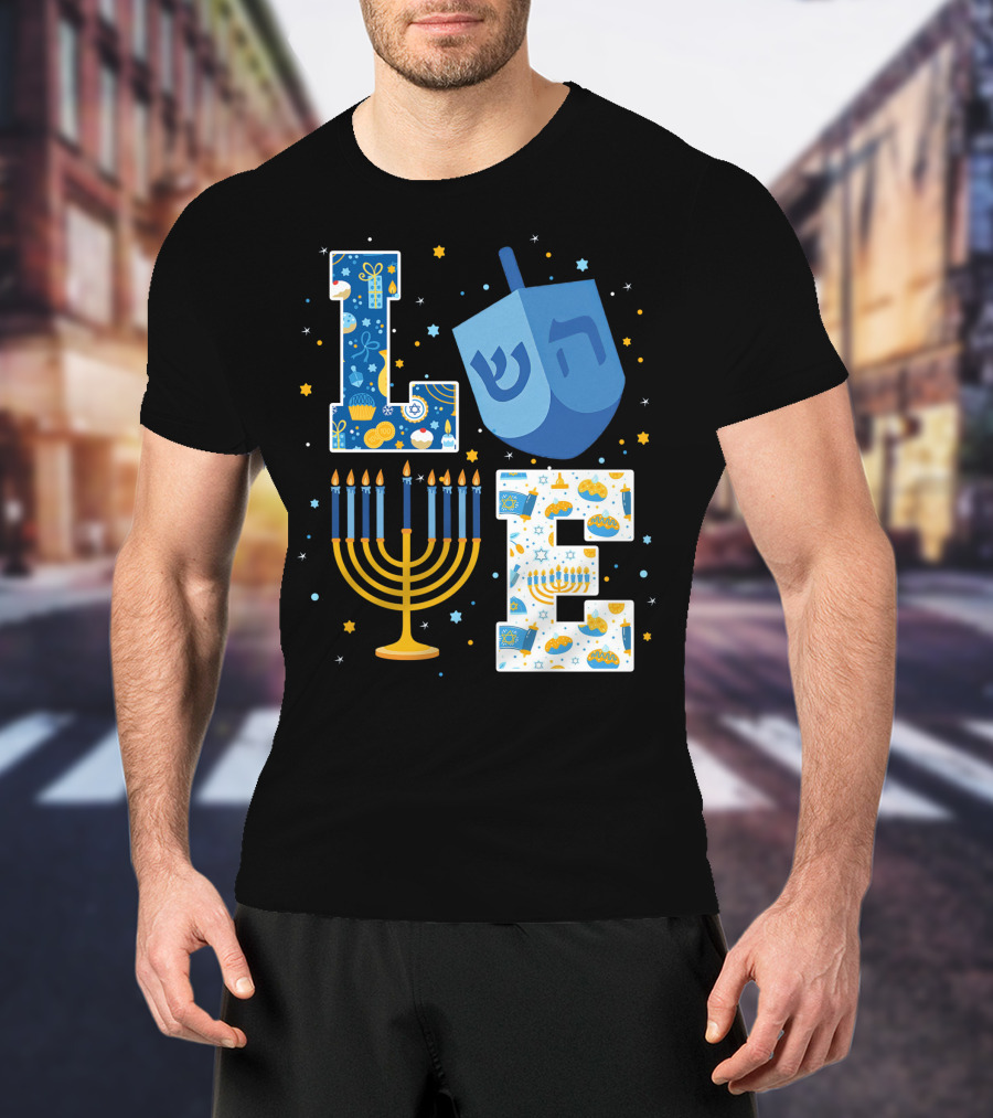 LOVE Hanukkah Dreidel Menorah Chanukah T-Shirt
